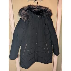 Arctic Expedition Down Black Parka Coat Large New Imported Removable Hoodie